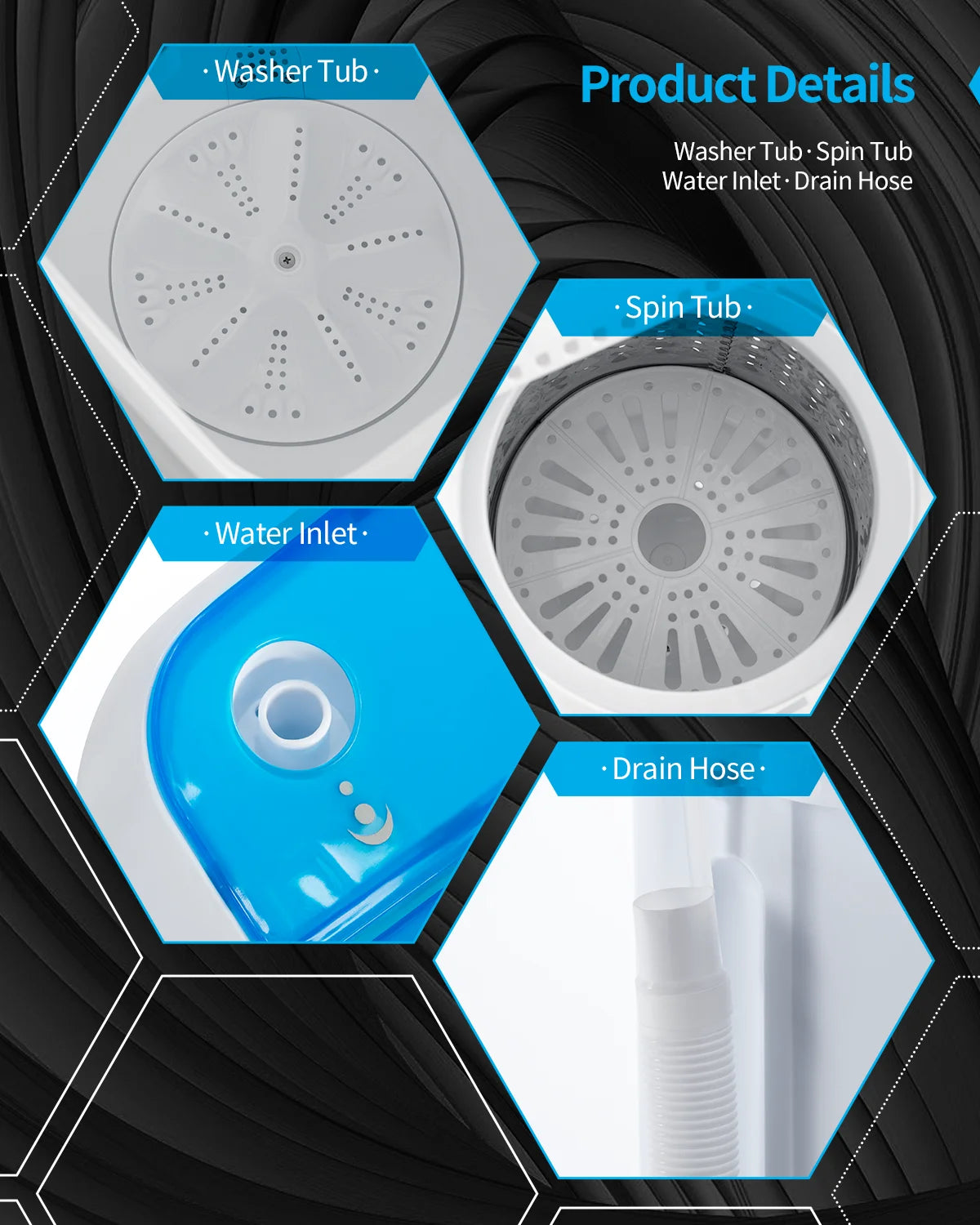 16.5Lbs Portable Washing Machine, Electric Twin Tub Wash&Spin Combo,Semi-Automatic Washer,White&Blue