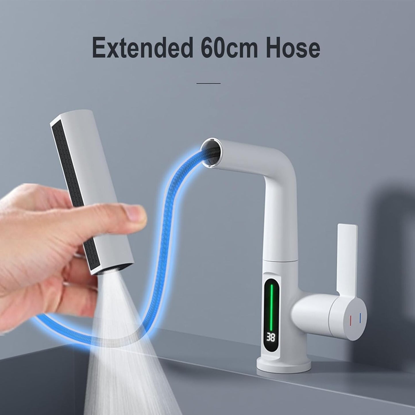Modern Digital Bathroom Sink Faucet Single Handle Pull-Up Vanity Sink Faucet,...