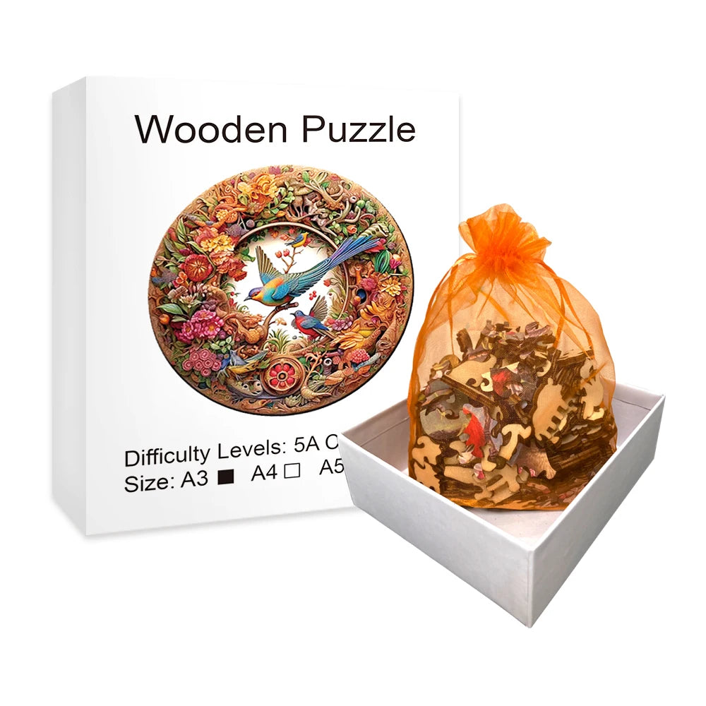 Wooden Animal Puzzle Unique and Mysterious Circular Bird Puzzle for Adults or Children Holiday Gift Interactive Game Wooden Toys