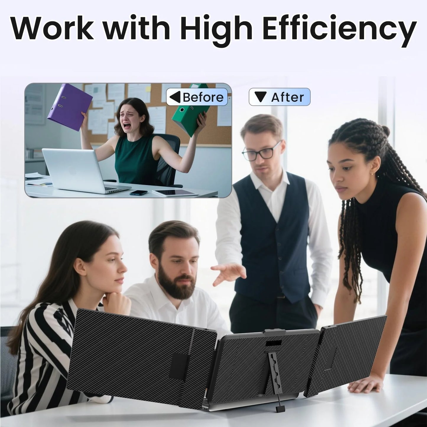" 14"" Portable IPS FHD 1080P Laptop Screen Extender Monitor, Hdmi/Usb-A/Type-C, Compatible with Windows & Mac"