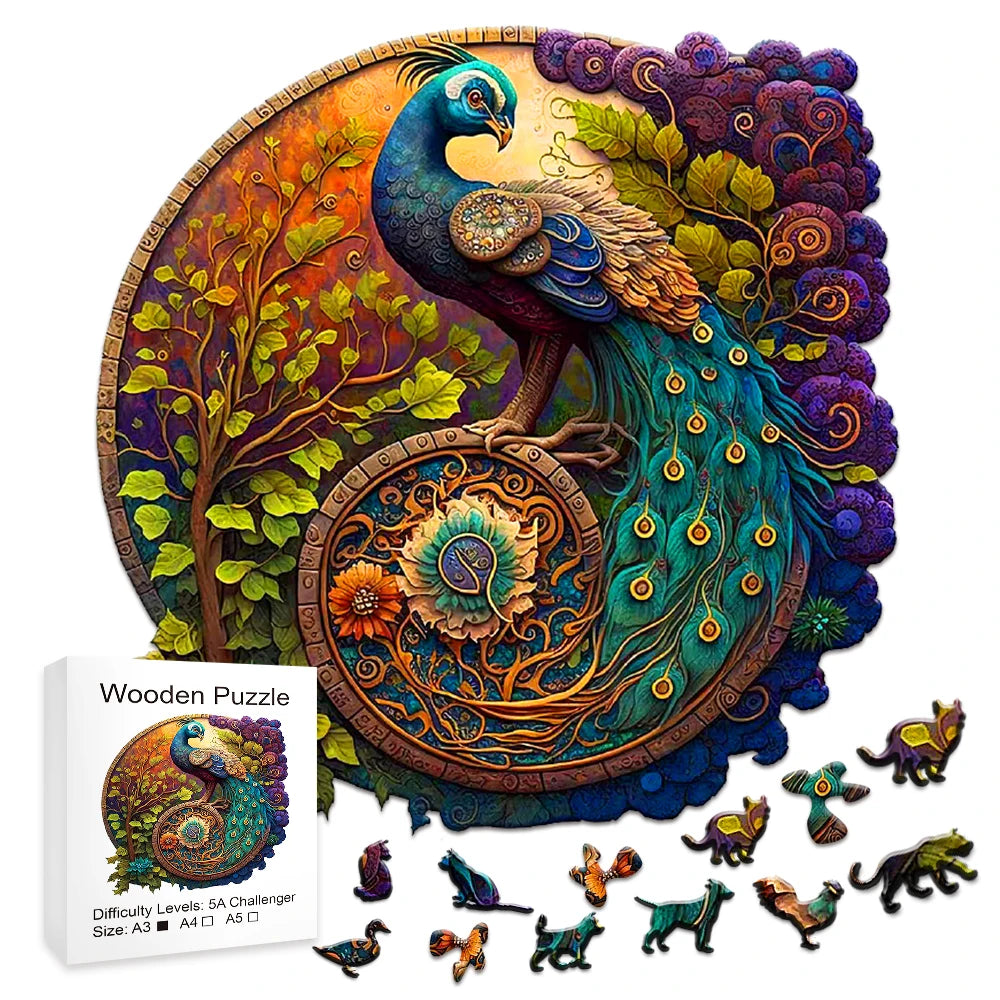 Adult Animal Wooden Puzzle round Peacock and Bird Wooden Puzzle Children'S Puzzle Toy Festival Gift A3 A5 Multi Size Puzzle