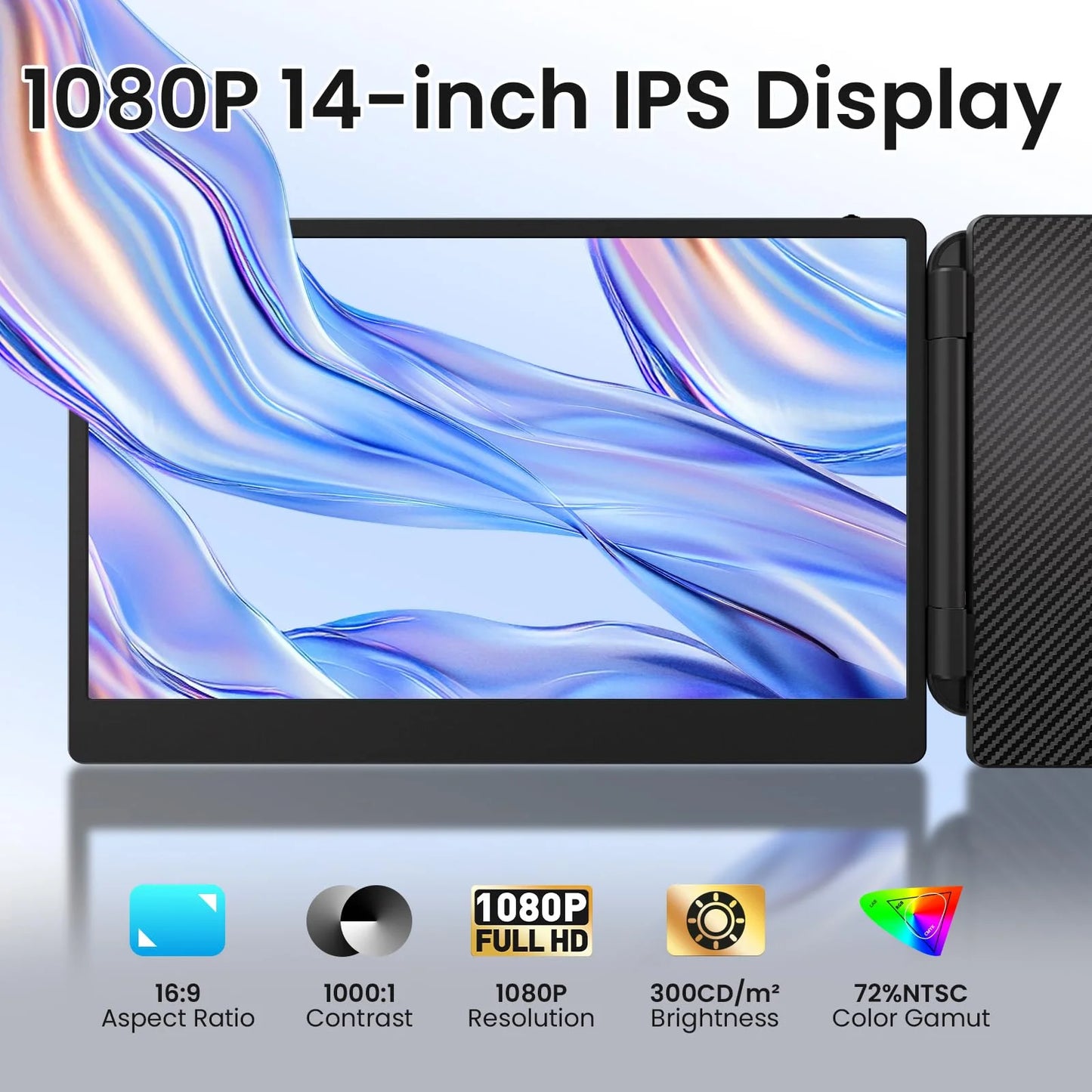 " 14"" Portable IPS FHD 1080P Laptop Screen Extender Monitor, Hdmi/Usb-A/Type-C, Compatible with Windows & Mac"
