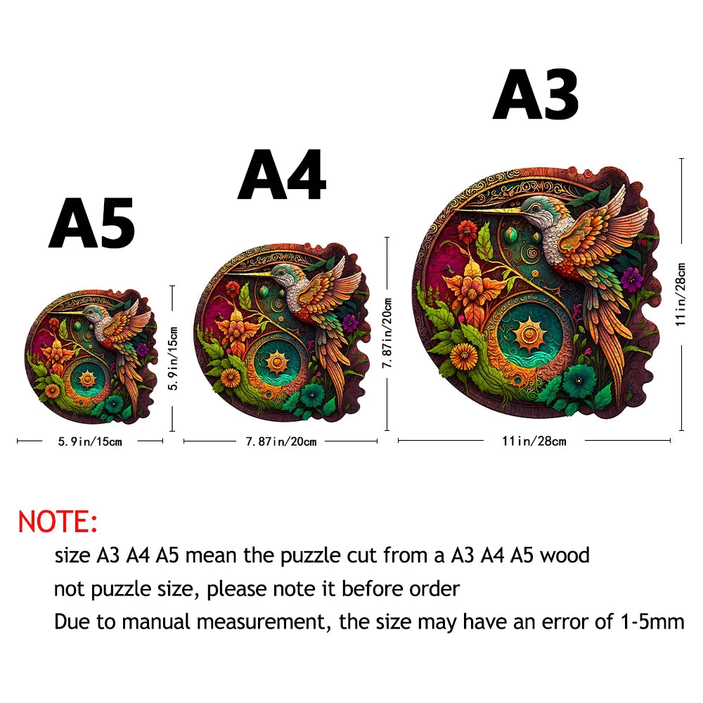 Hummingbird Disc Wooden Colorful Jigsaw Puzzle, Alien Shape Animal Jigsaw Puzzle Adult Stress Relief Super Difficult Educational