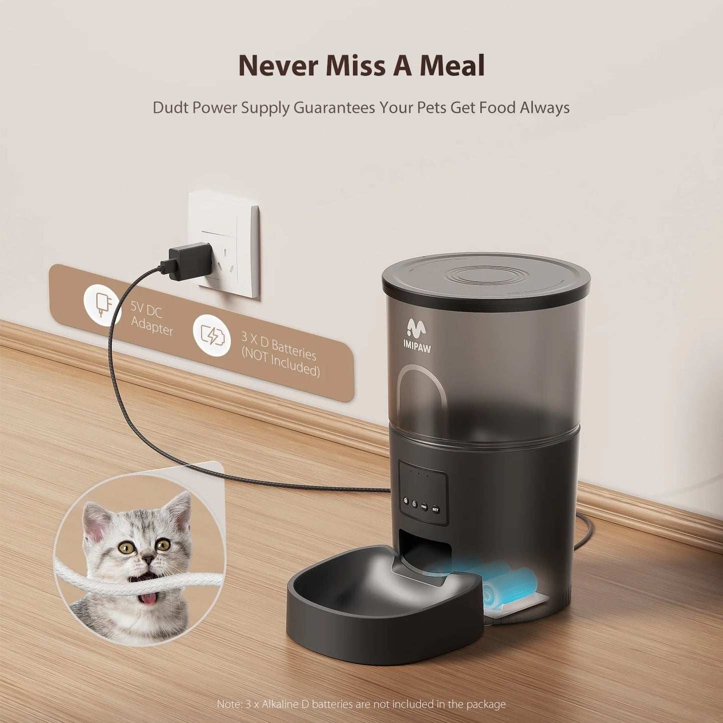 Wifi Automatic Cat Feeders 3L Food Dispenser Timer Smart Pet Feeder with over 180-Day Battery Life