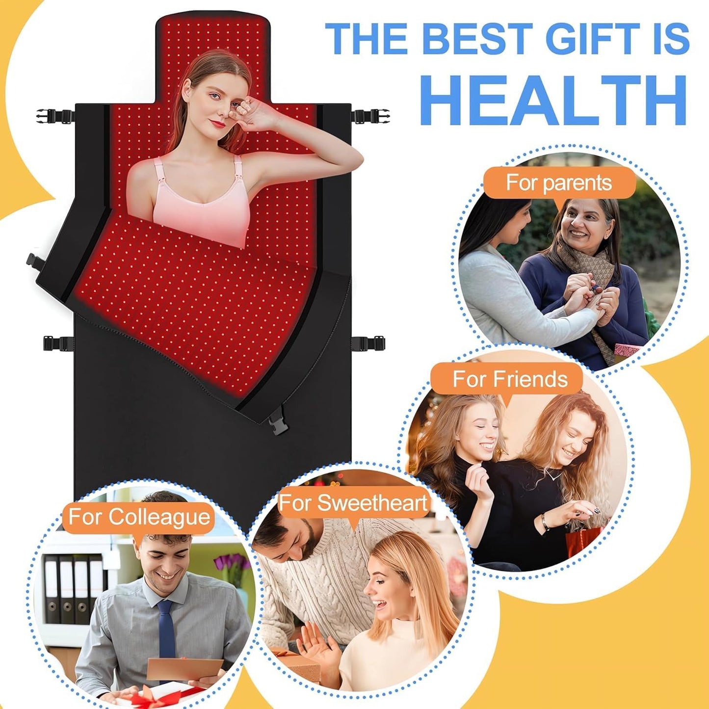 2025 New Dual Wavelength LED Beads 660Nm&850Nm Red Light Therapy Mat Full Body Used to Relieve Pain 71''X 33''(Black)