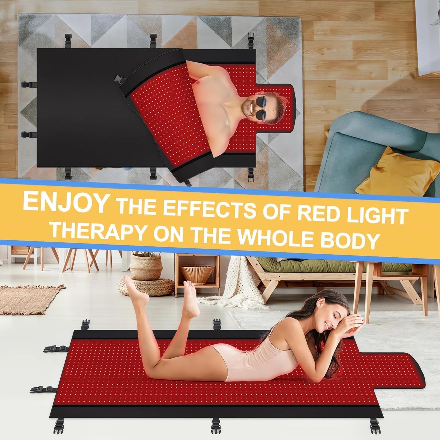 2025 New Dual Wavelength LED Beads 660Nm&850Nm Red Light Therapy Mat Full Body Used to Relieve Pain 71''X 33''(Black)