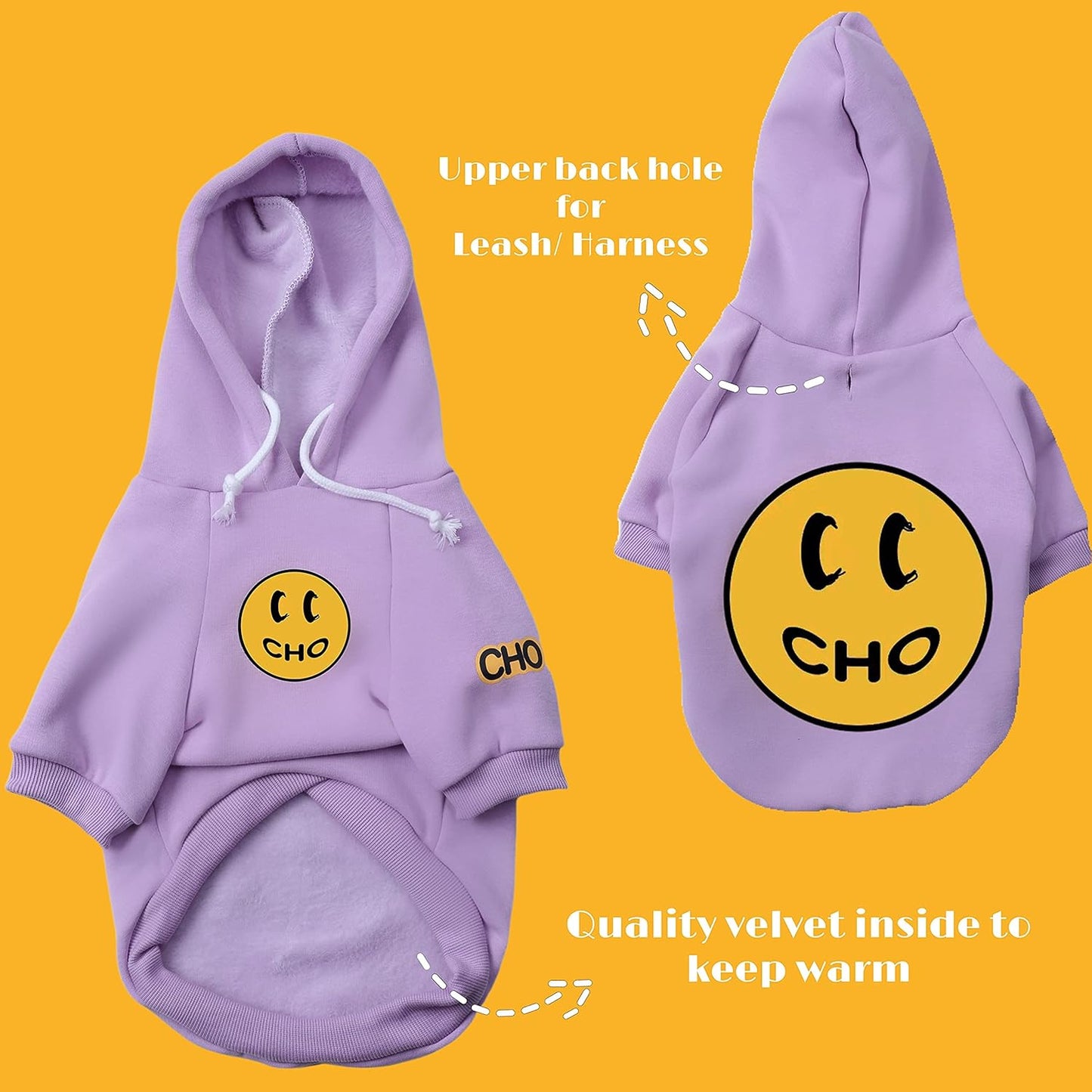 Smiley Dog Hoodie Stylish Dog Clothes Smiley Face Sweater Cotton Sweatshirt Fashion Outfit for Dogs Cats Puppy Small Medium Large (M, Purple)