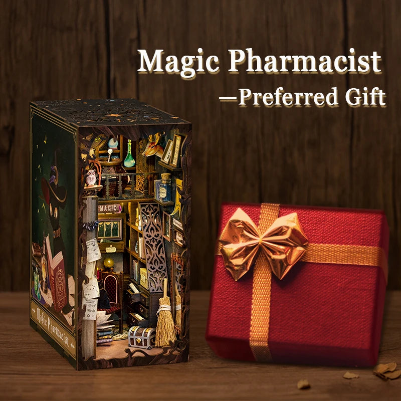 DIY Book Nook Kit Miniature Dollhouse Book Nook Touch Lights with Furniture for Christmas Gifts (Magic Pharmacist )