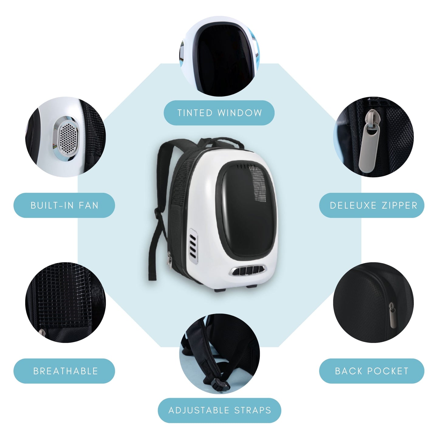 Trekpod Smart Pet Carrier Backpack for Cats, Small Dogs and Puppies Upto17 Lbs, Intelligent Temperature Control, App- Enabled with 5V USB Portable Outlet, Hiking & Outdoor Use (White)