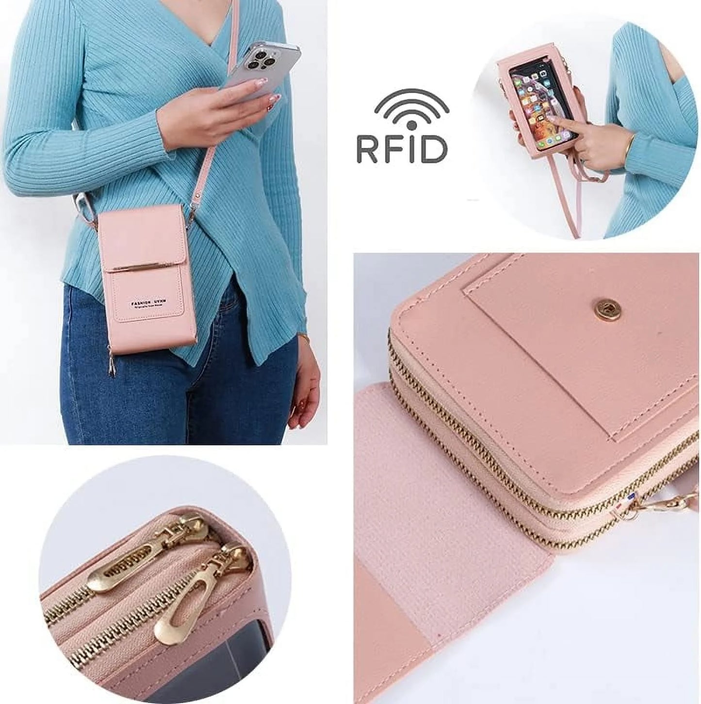 Anti-Theft Leather Bag, Small Crossbody Cell Phone Purse Wallet, Rfid Block Phone Purse Crossbody with Shoulder Strap
