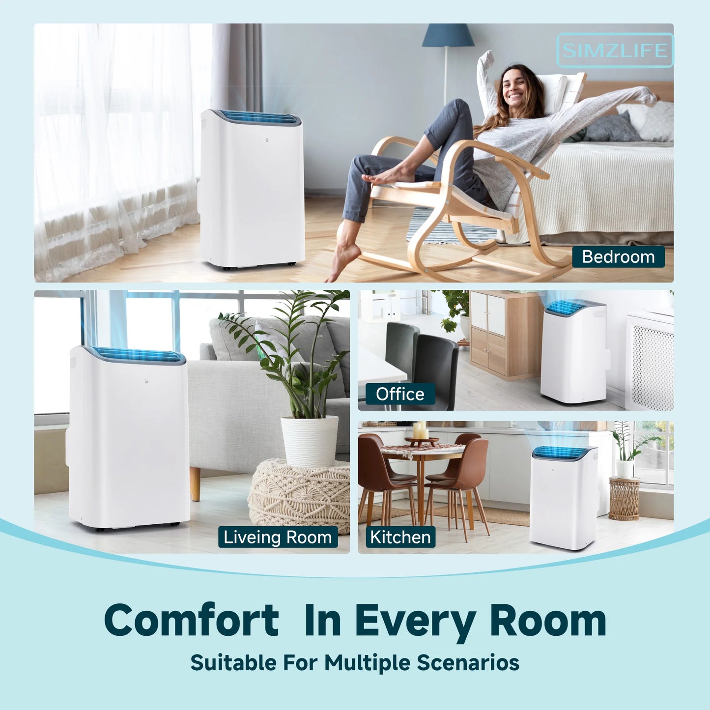 Portable Air Conditioner 8000/14000 BTU Quiet Multifunctional Floor AC Unit with Dehumidifier Cool DRY HEAT Fan Mode