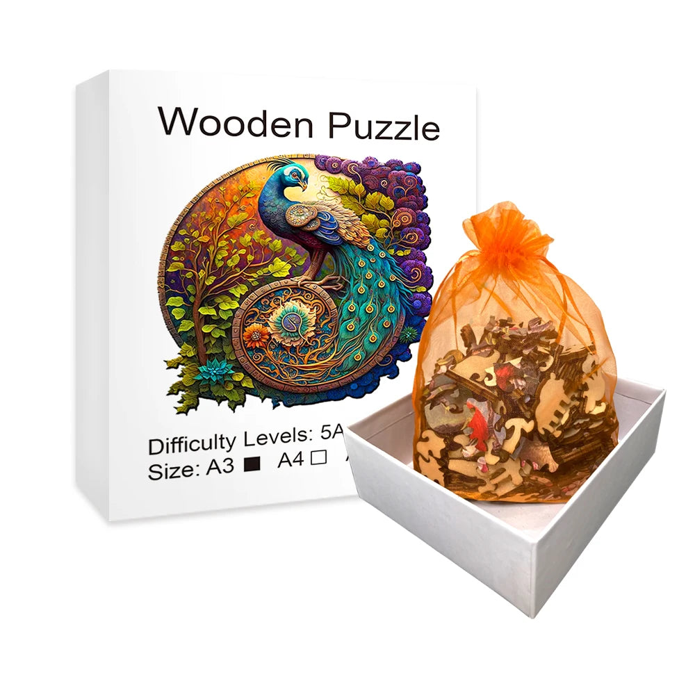 Adult Animal Wooden Puzzle round Peacock and Bird Wooden Puzzle Children'S Puzzle Toy Festival Gift A3 A5 Multi Size Puzzle