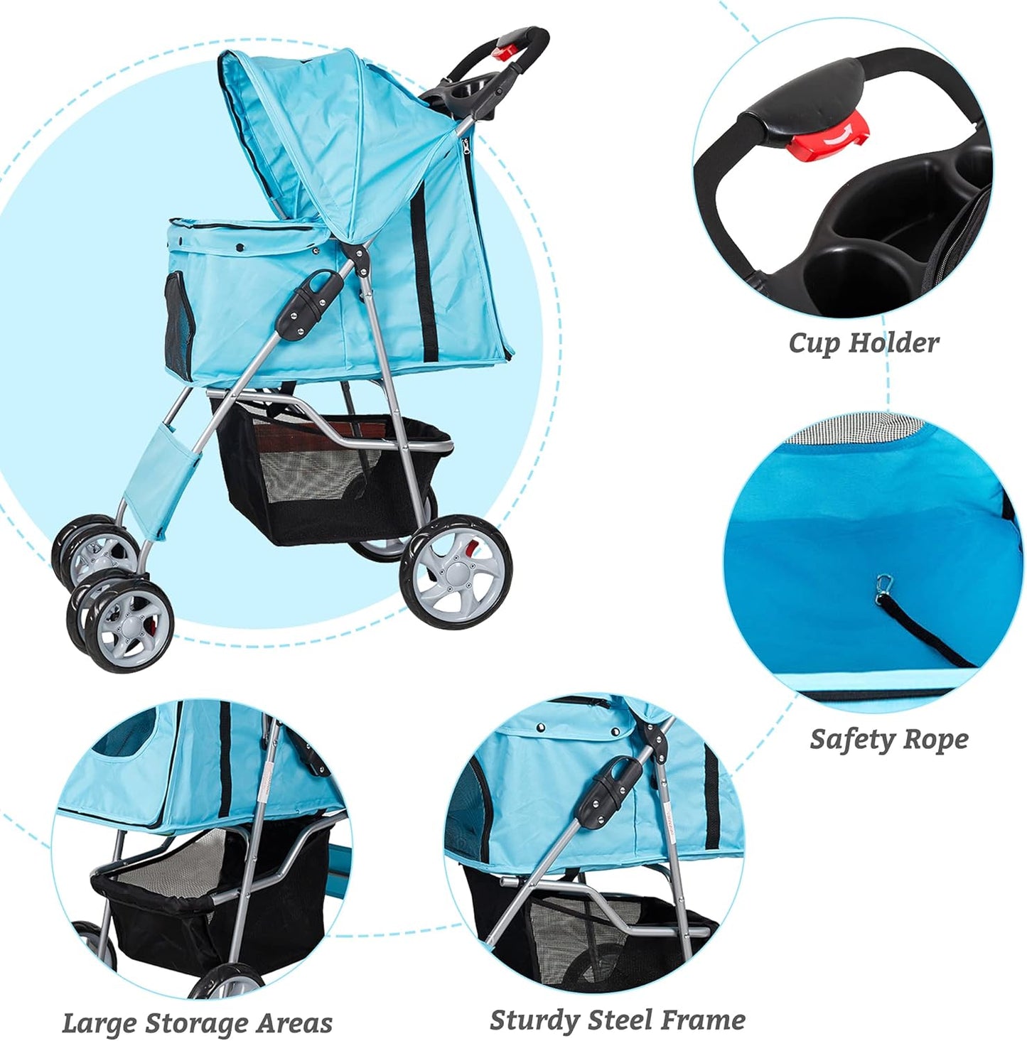 Folding Pet Stroller Elite Jogger Kitten Puppy Easy Walk Dog Cat Small Animals Travel Carrier with 360 Rotating Front Wheel