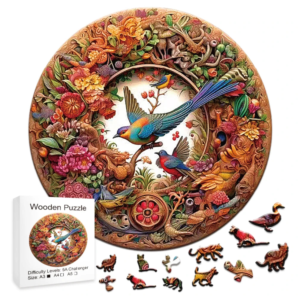 Wooden Animal Puzzle Unique and Mysterious Circular Bird Puzzle for Adults or Children Holiday Gift Interactive Game Wooden Toys