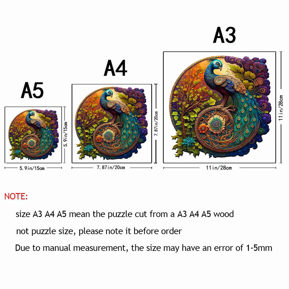Adult Animal Wooden Puzzle round Peacock and Bird Wooden Puzzle Children'S Puzzle Toy Festival Gift A3 A5 Multi Size Puzzle