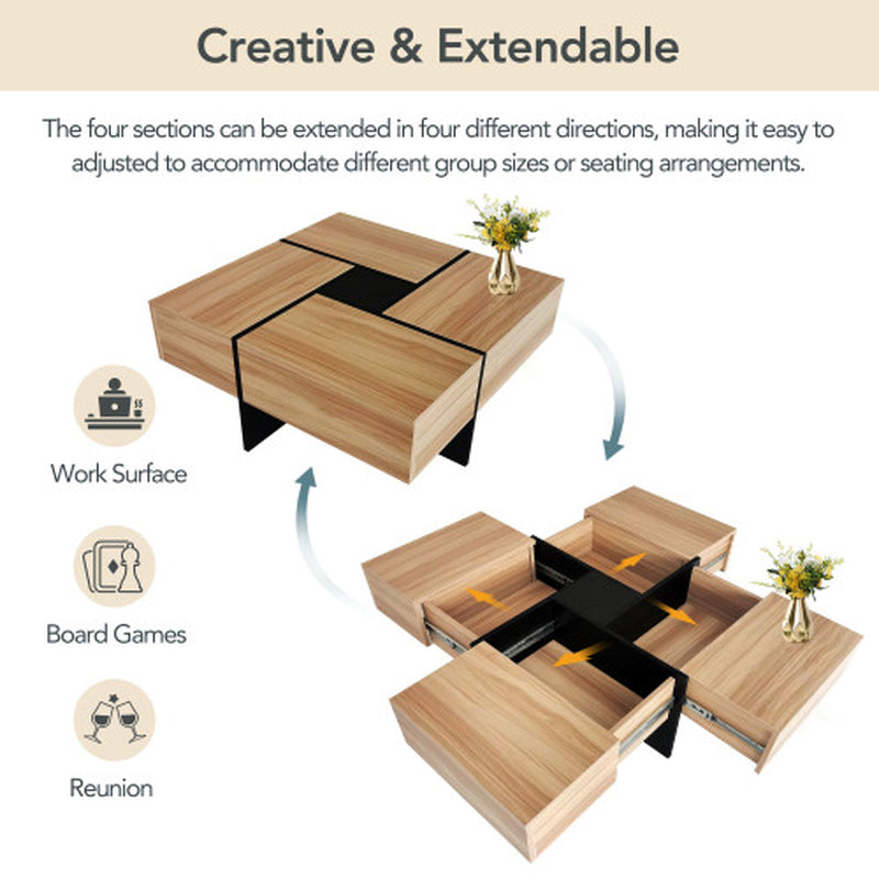 Unique Design Coffee Table with 4 Hidden Storage Compartments