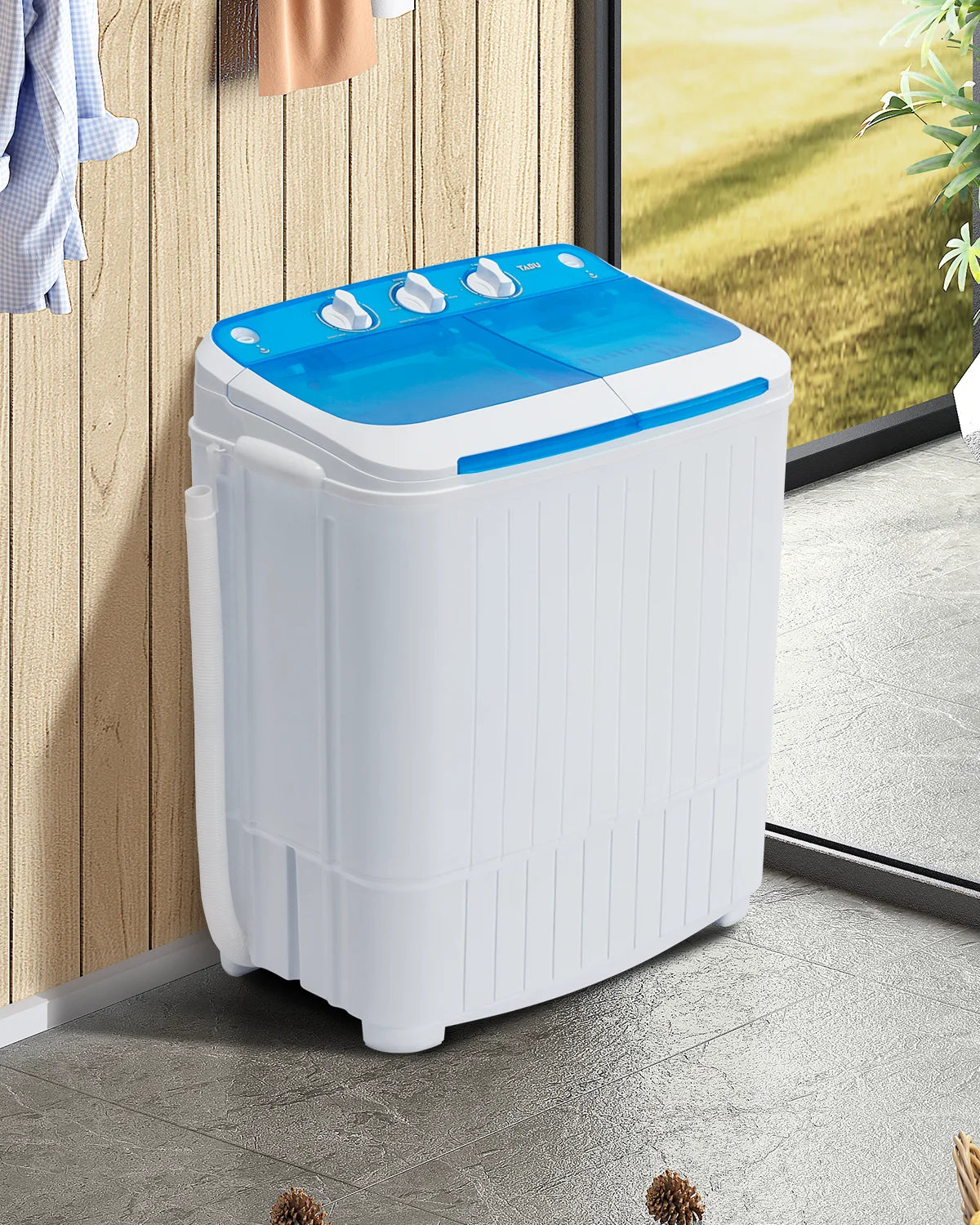 16.5Lbs Portable Washing Machine, Electric Twin Tub Wash&Spin Combo,Semi-Automatic Washer,White&Blue