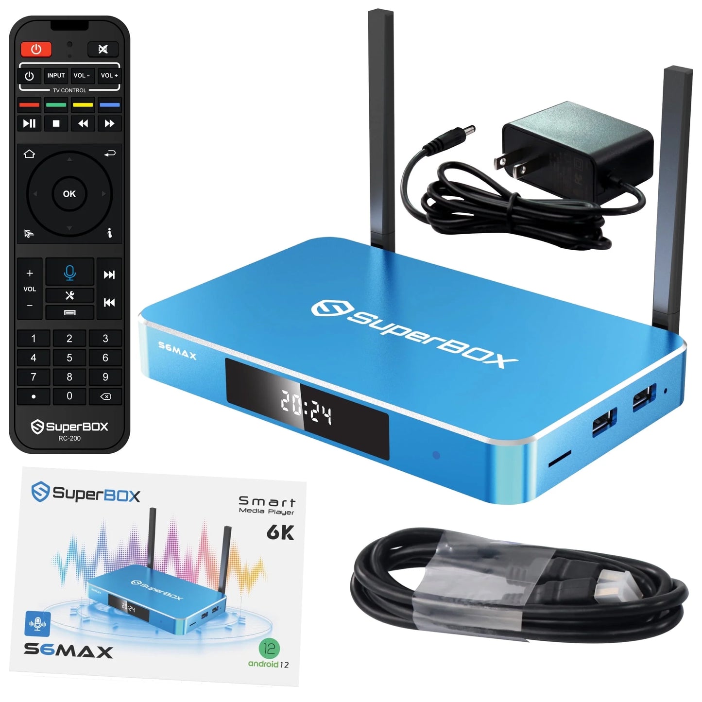 Super Box S6 Max 2025 Fully Loaded, 4GB RAM+64GB ROM, Superbox S6 Max Smart TV Box with Voice Remote, 2T2R Dual Band Wifi, Easy Setup Guide & Phone Support by Authorised Seller