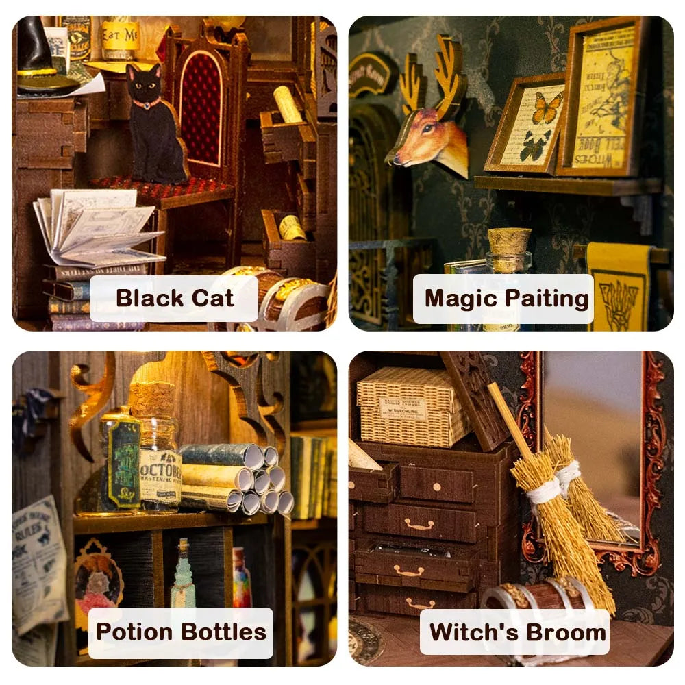 DIY Book Nook Kit Miniature Dollhouse Book Nook Touch Lights with Furniture for Christmas Gifts (Magic Pharmacist )