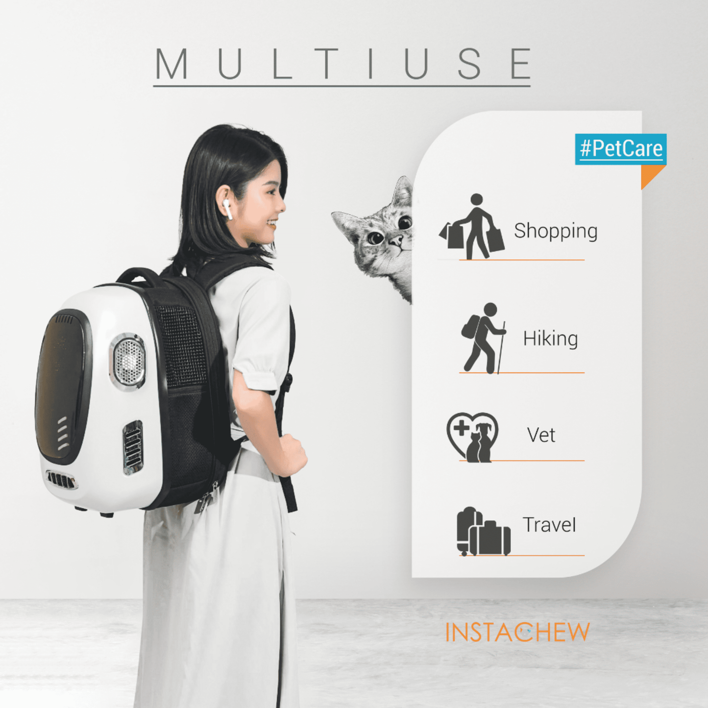 Trekpod Smart Pet Carrier Backpack for Cats, Small Dogs and Puppies Upto17 Lbs, Intelligent Temperature Control, App- Enabled with 5V USB Portable Outlet, Hiking & Outdoor Use (White)