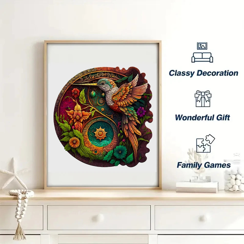 Hummingbird Disc Wooden Colorful Jigsaw Puzzle, Alien Shape Animal Jigsaw Puzzle Adult Stress Relief Super Difficult Educational