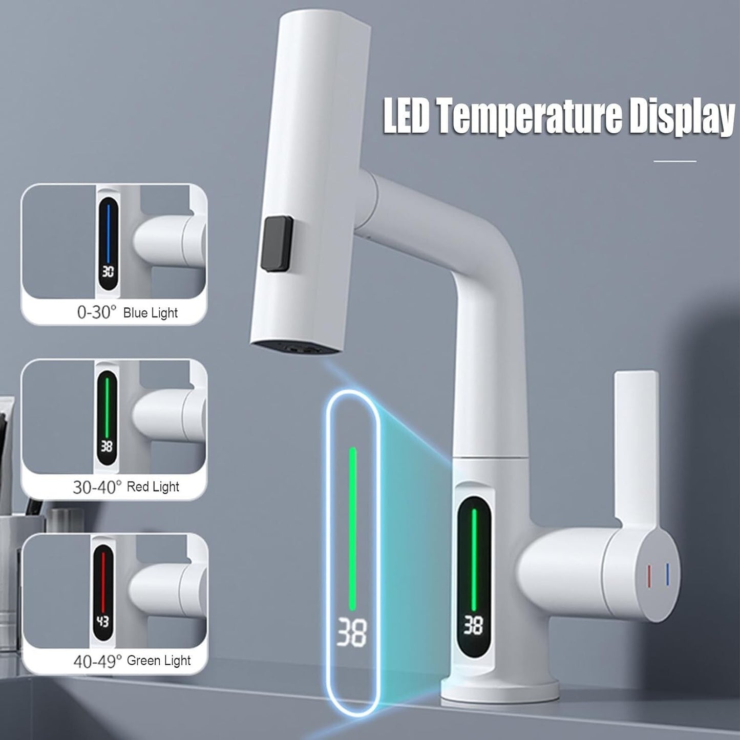 Modern Digital Bathroom Sink Faucet Single Handle Pull-Up Vanity Sink Faucet,...