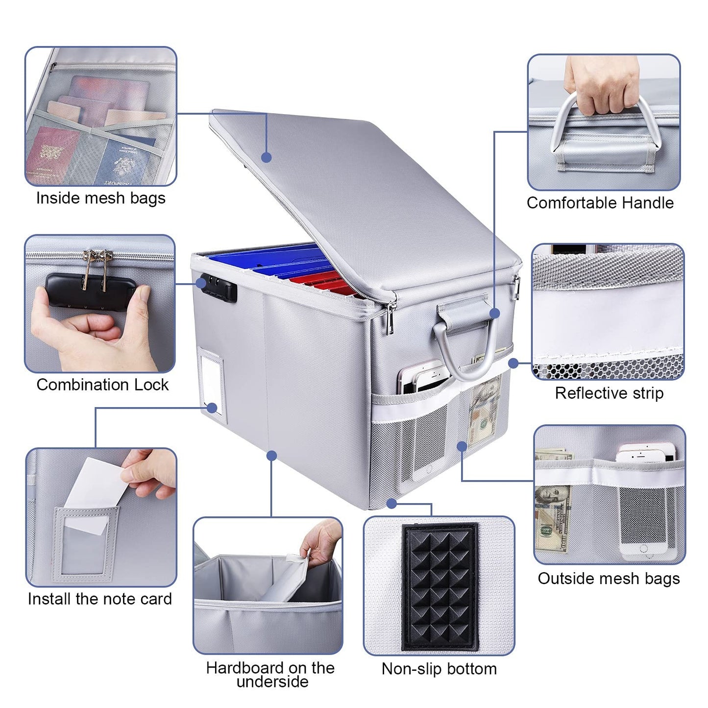 Fireproof File Cabinet with Lock – Collapsible Fireproof Document Organizer for Home & Office