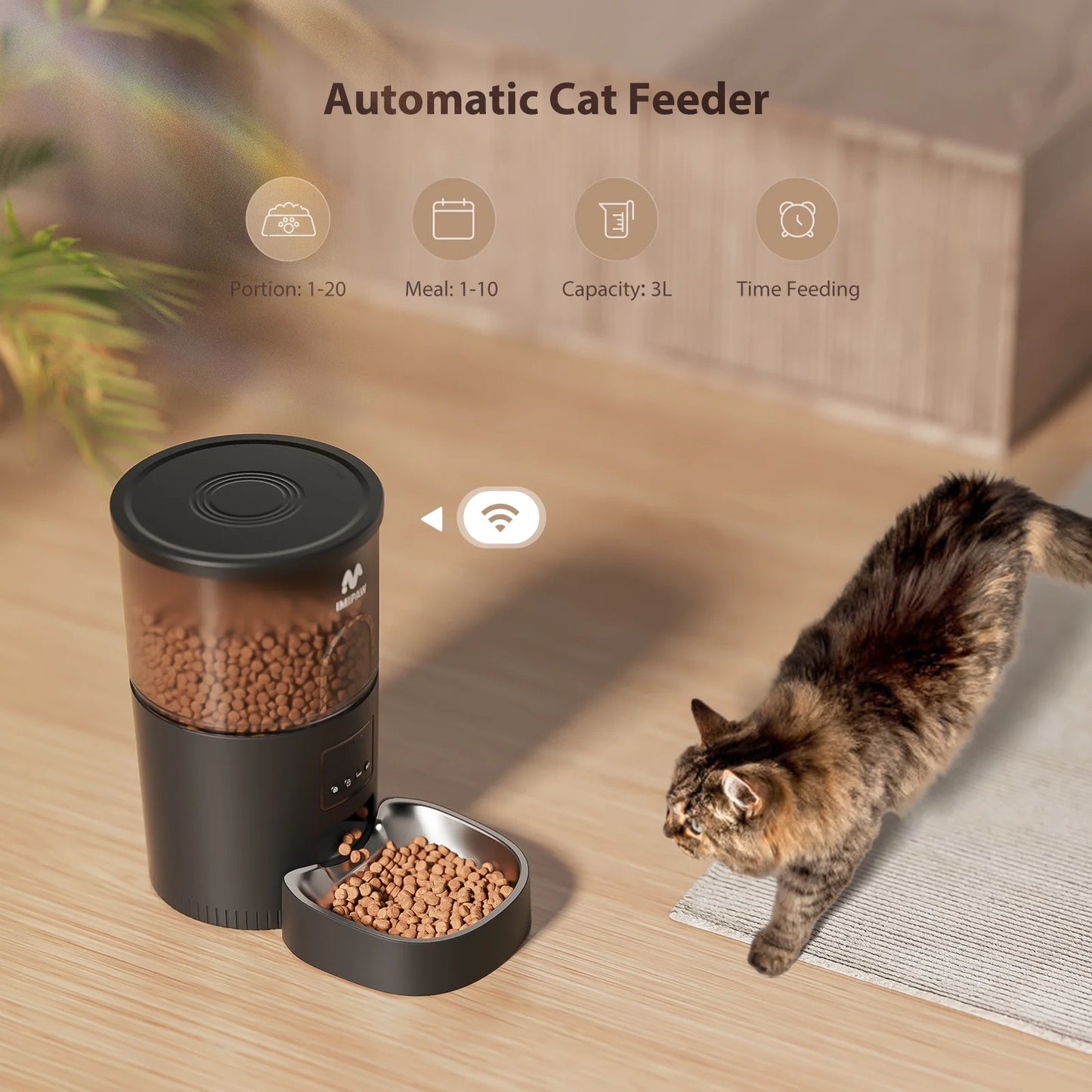 Wifi Automatic Cat Feeders 3L Food Dispenser Timer Smart Pet Feeder with over 180-Day Battery Life