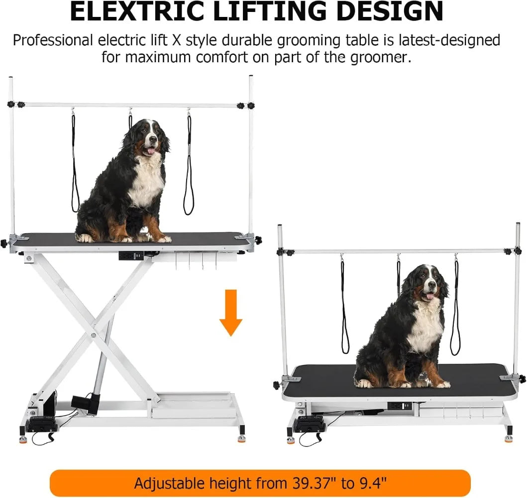 50Inch Electric Pet Grooming Table, (9"- 40") Height Adjustable X-Type Electric Lift Dog Grooming Table for Large Dogs