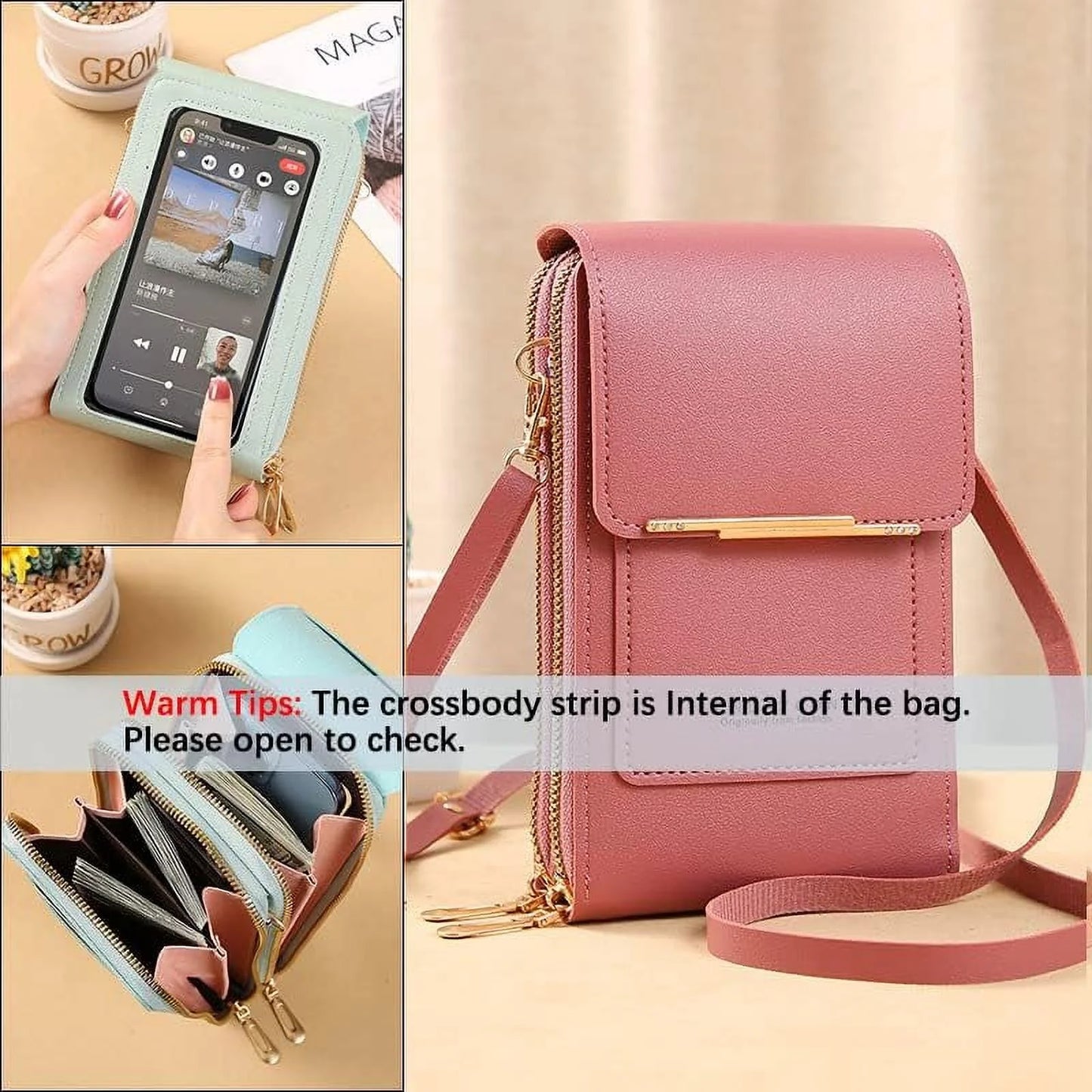 Anti-Theft Leather Bag, Small Crossbody Cell Phone Purse Wallet, Rfid Block Phone Purse Crossbody with Shoulder Strap