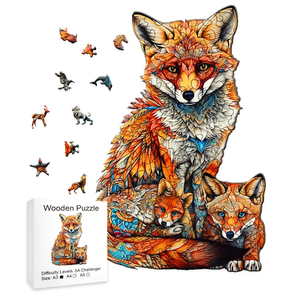 Warm Fox Family Wooden Puzzle Creative Variety of Special Shapes Creative Gifts for Boys and Girls Birthday Gifts for Adults