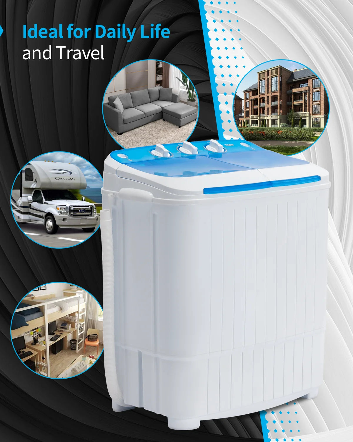 16.5Lbs Portable Washing Machine, Electric Twin Tub Wash&Spin Combo,Semi-Automatic Washer,White&Blue