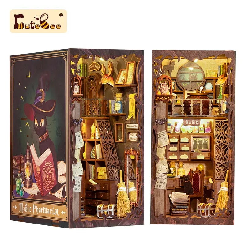 DIY Book Nook Kit Miniature Dollhouse Book Nook Touch Lights with Furniture for Christmas Gifts (Magic Pharmacist )