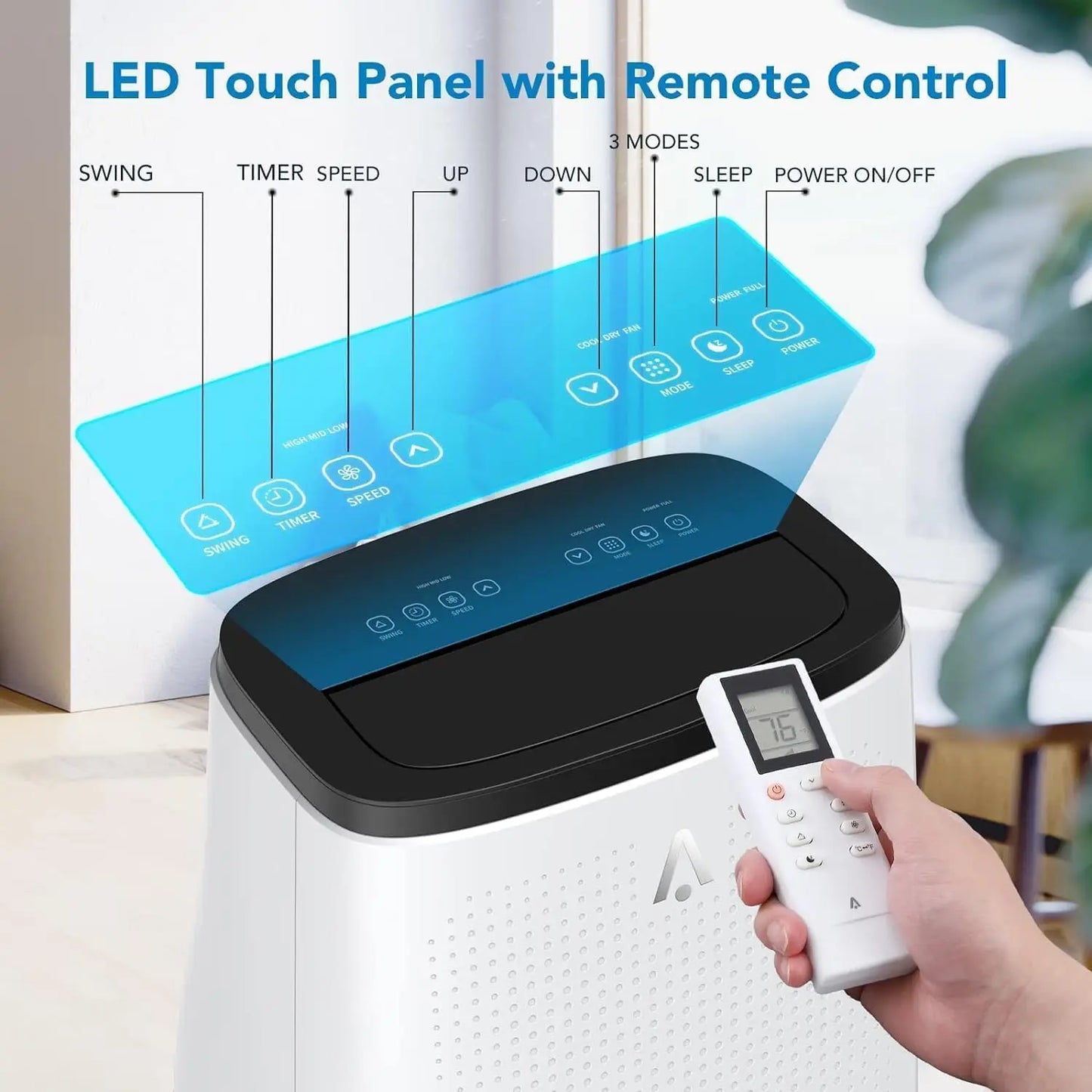 Portable Air Conditioner 14000 BTU Cool up to 750 Sq.Ft 3-In-1 AC Unit Dehumidifier Fan Remote Control 24Hrs Timer for Home