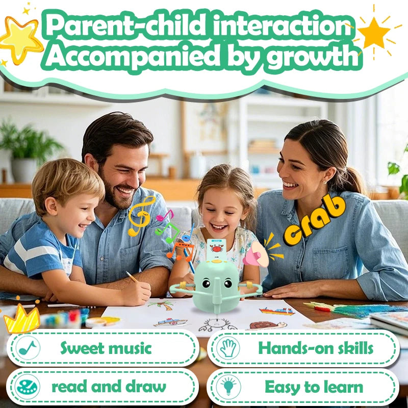 Drawing Robot for Kids, Interactive Educational Drawing Robot with Voice Interaction, Montessori Draw Learn Toy with 100 Words