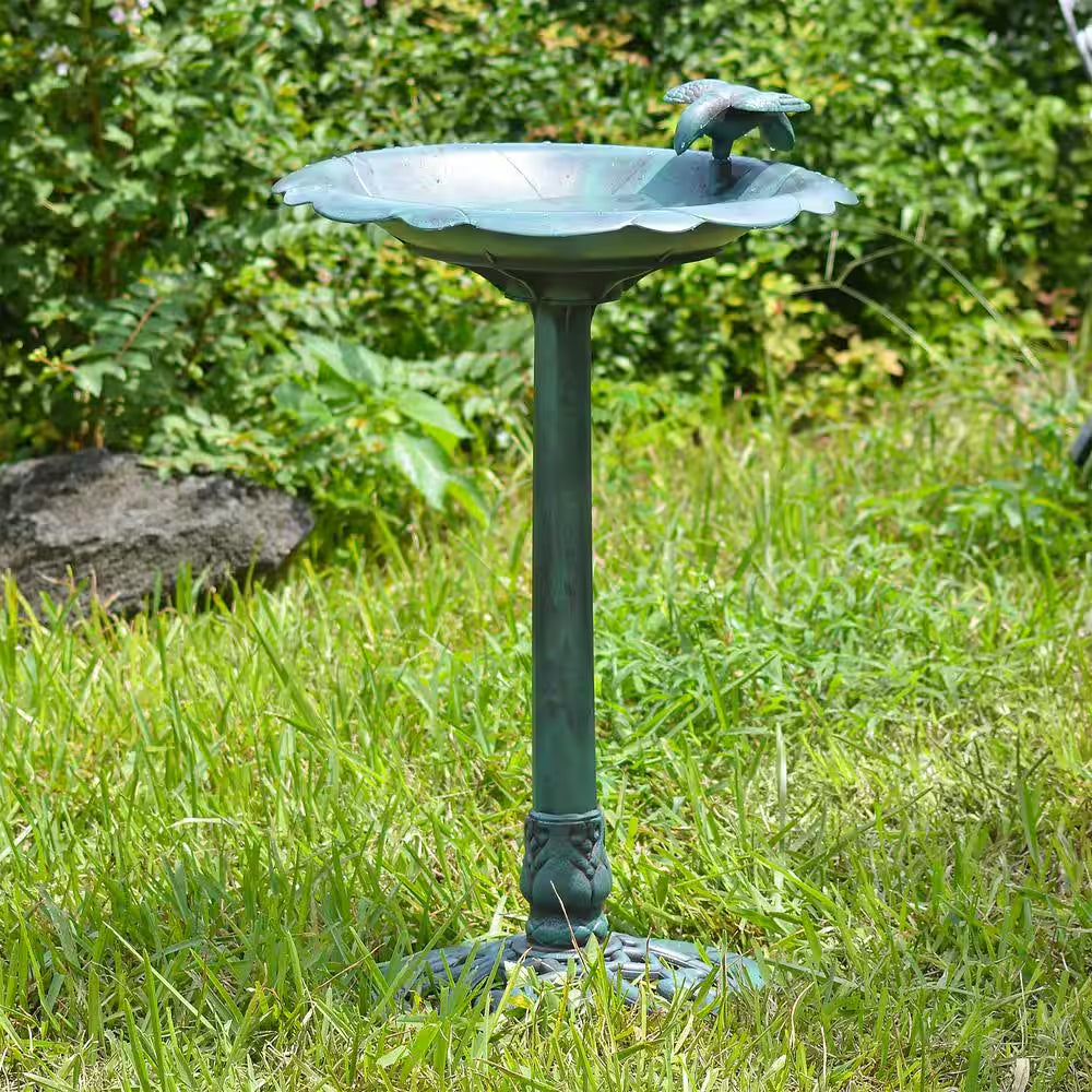 19-1/2 In. X 19-1/2 In. X 27 In. Polypropylene Verdigris Birdbath