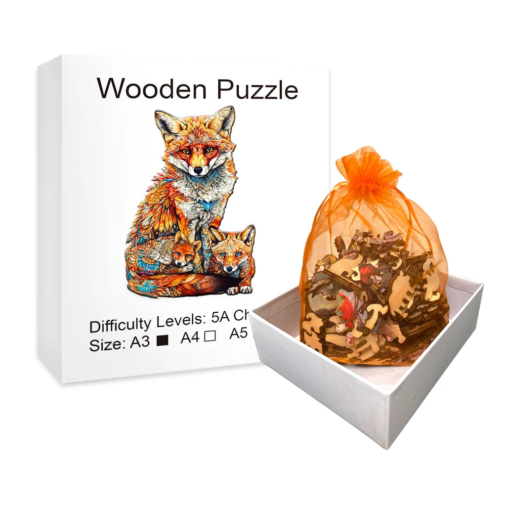 Warm Fox Family Wooden Puzzle Creative Variety of Special Shapes Creative Gifts for Boys and Girls Birthday Gifts for Adults