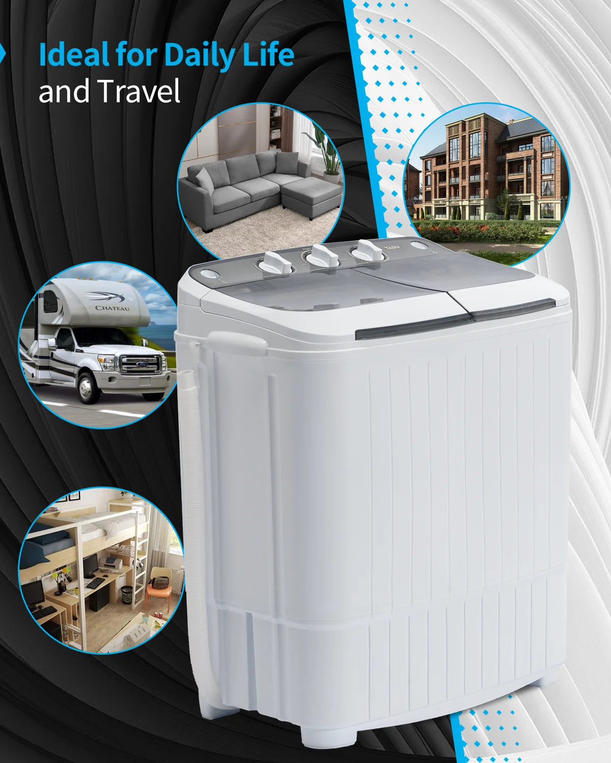 16.5Lbs Portable Twin Tub Washing Machine – Electric Semi-Automatic Washer & Spin Dryer Combo (Gray)