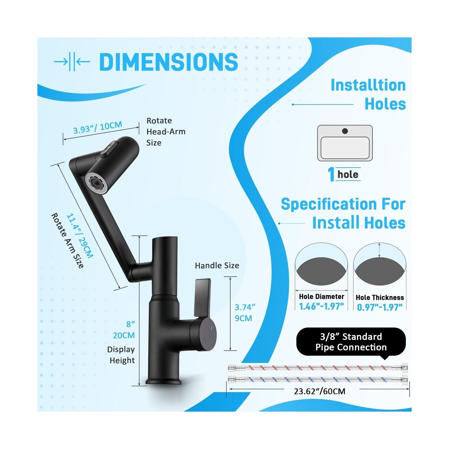 Rotatable Bathroom Faucet with Temperature Display in Celsius(Batter