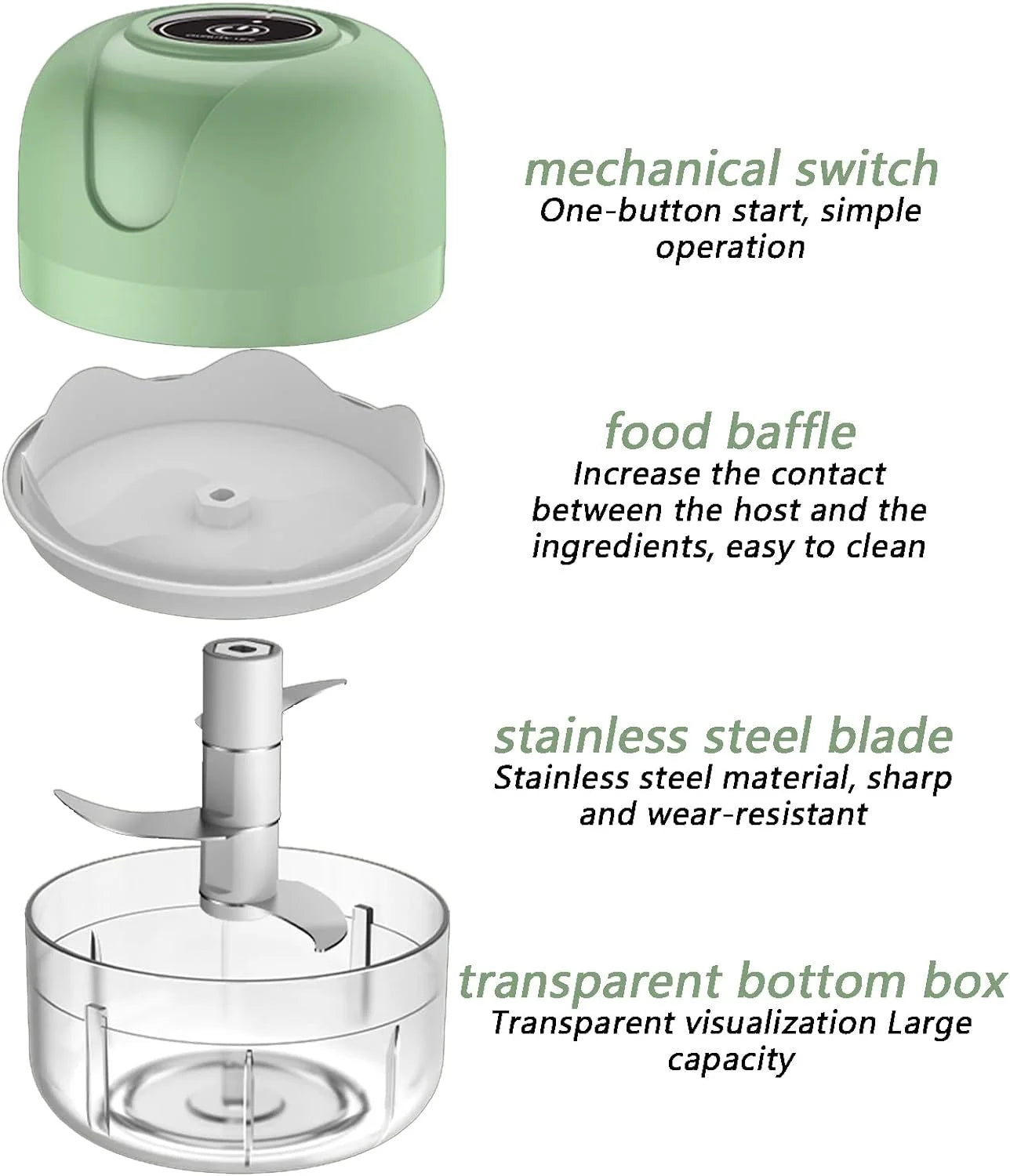 Electric Garlic Chopper, 250ML Mini Vegetable Chopper with USB Rechargeable, 304 Stainless Steel Blade, Portable Electric Mini Food Chopper for Garlic, Ginger, Onion, Chili, Vegetable