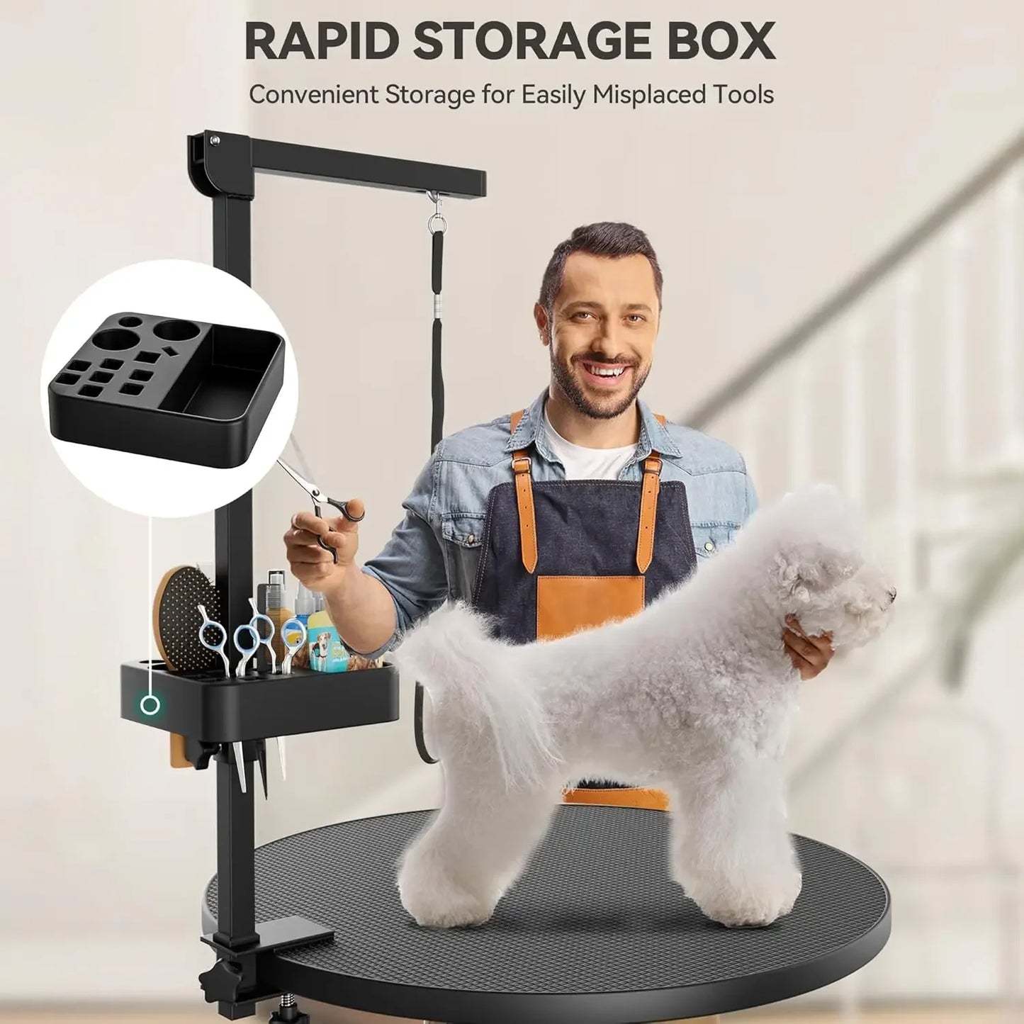 Electric Lift Dog Grooming Table 24" Rotating Desktop Pet Grooming Table for Dogs at Home, Adjustable Overhead Arm, Black