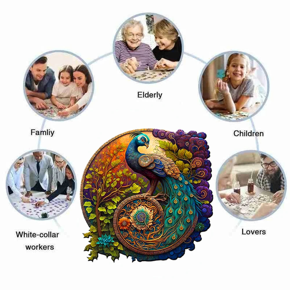 Adult Animal Wooden Puzzle round Peacock and Bird Wooden Puzzle Children'S Puzzle Toy Festival Gift A3 A5 Multi Size Puzzle