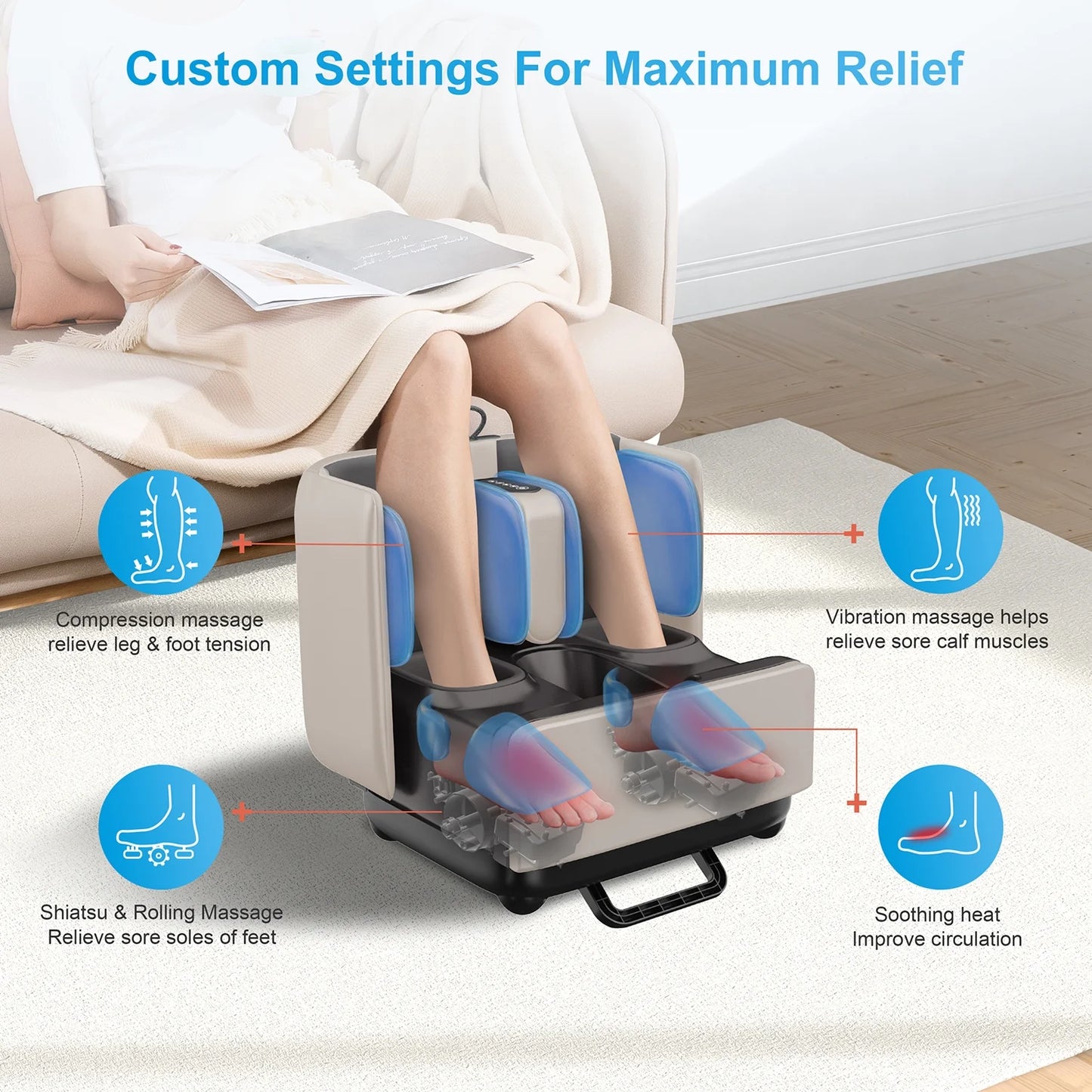 2-in-1 Shiatsu Foot & Calf Massager with Heat – Convertible Ottoman with App Control