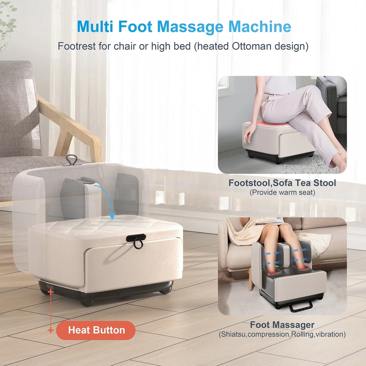 2-in-1 Shiatsu Foot & Calf Massager with Heat – Convertible Ottoman with App Control