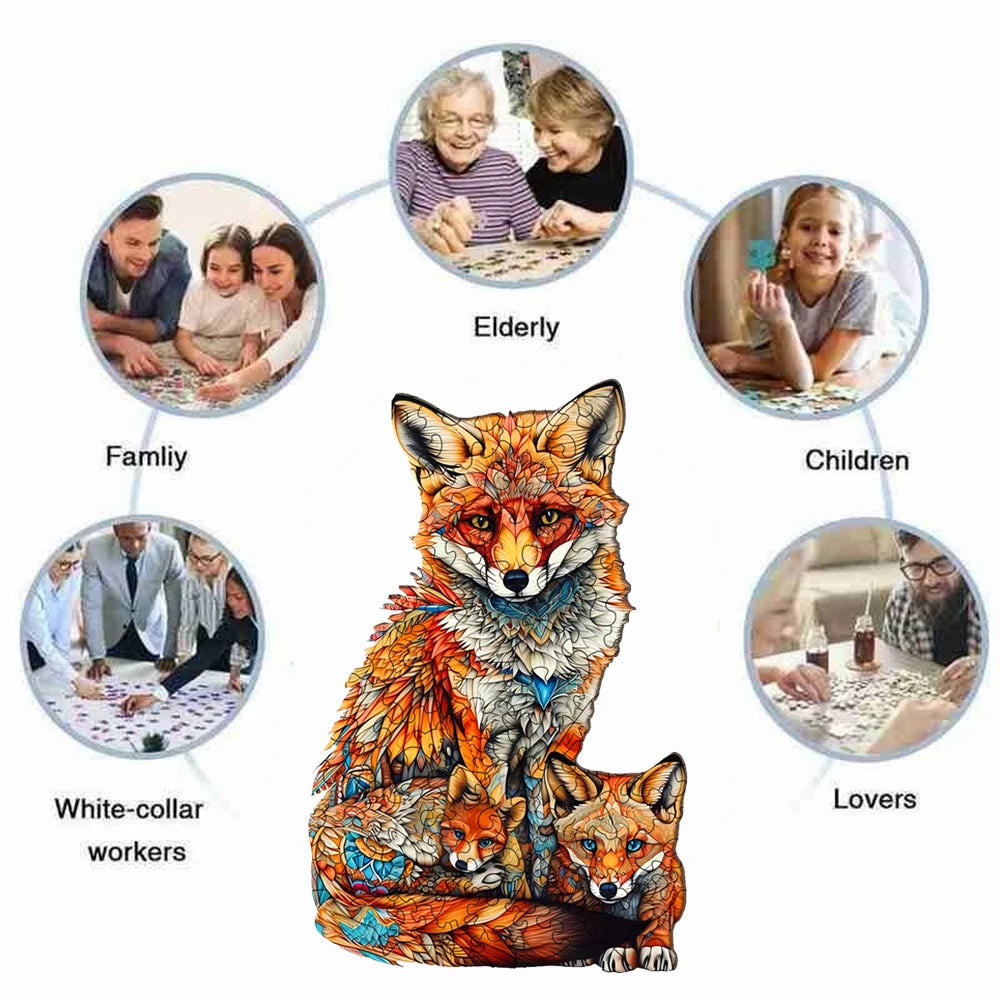 Warm Fox Family Wooden Puzzle Creative Variety of Special Shapes Creative Gifts for Boys and Girls Birthday Gifts for Adults