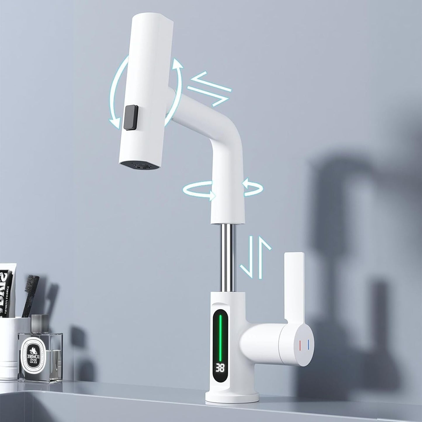 Modern Digital Bathroom Sink Faucet Single Handle Pull-Up Vanity Sink Faucet,...