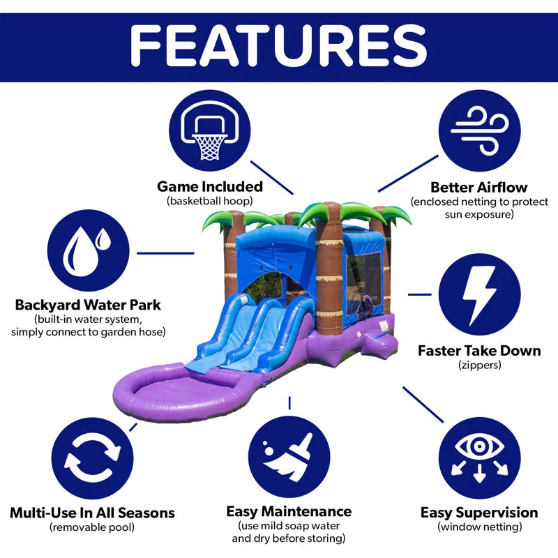 Enchanted Forest Commercial Grade Bounce House Water Slide (With Blower and Pool)