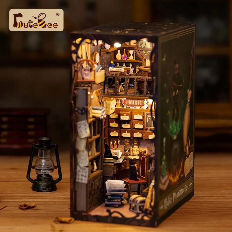 DIY Book Nook Kit Miniature Dollhouse Book Nook Touch Lights with Furniture for Christmas Gifts (Magic Pharmacist )