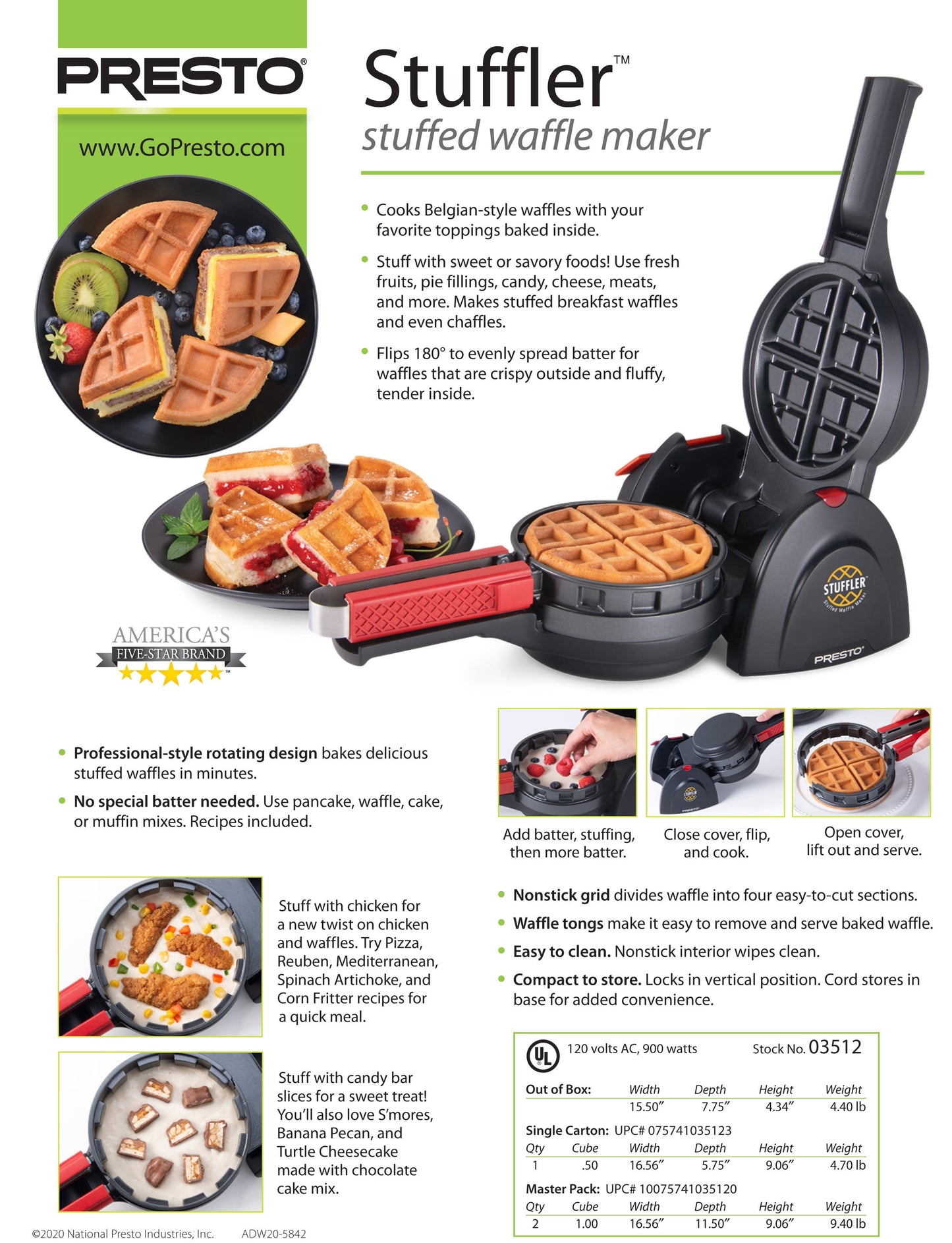 Stuffler Electric Stuffed Waffle Maker – Make Sweet or Savory Stuffed Waffles at Home (Model 03512)