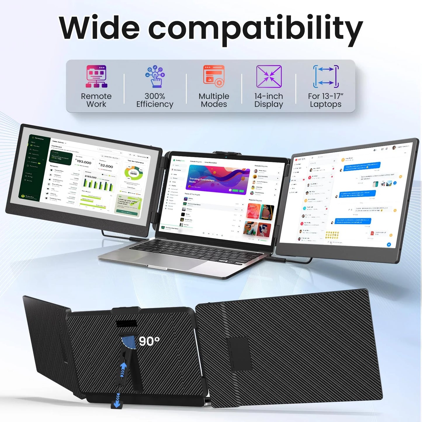" 14"" Portable IPS FHD 1080P Laptop Screen Extender Monitor, Hdmi/Usb-A/Type-C, Compatible with Windows & Mac"